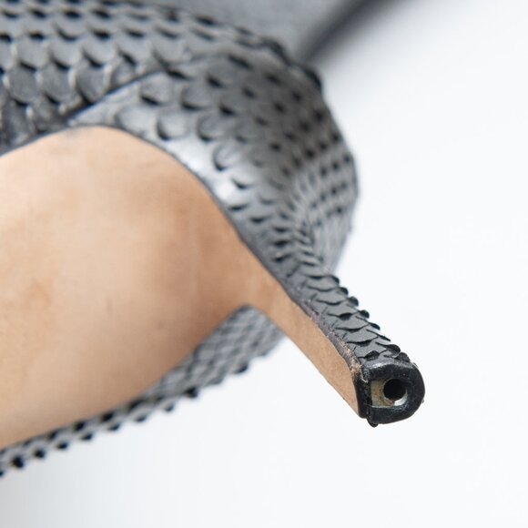 Jimmy Choo Snakeskin Mid-Calf Boots Pointed Toe Stiletto Heel Silver Size 40.5 - Picture 13 of 14